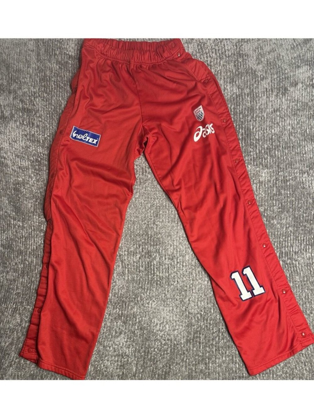 ASICS Red Basketball Snap Pants Team Issued Warm Up Tear Away Men’s L